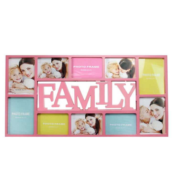 28.75" Pink and White 'Family' Hanging Rectangular Photo Frame