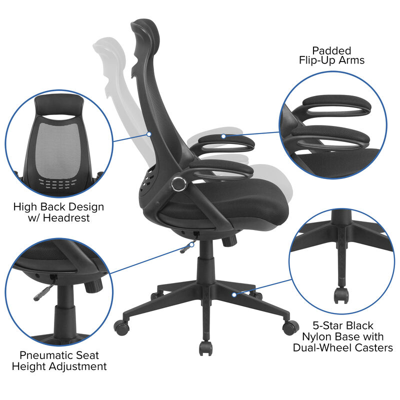 Ivan High Back Mesh Executive Swivel Office Chair with Flip-Up Arms image number 2