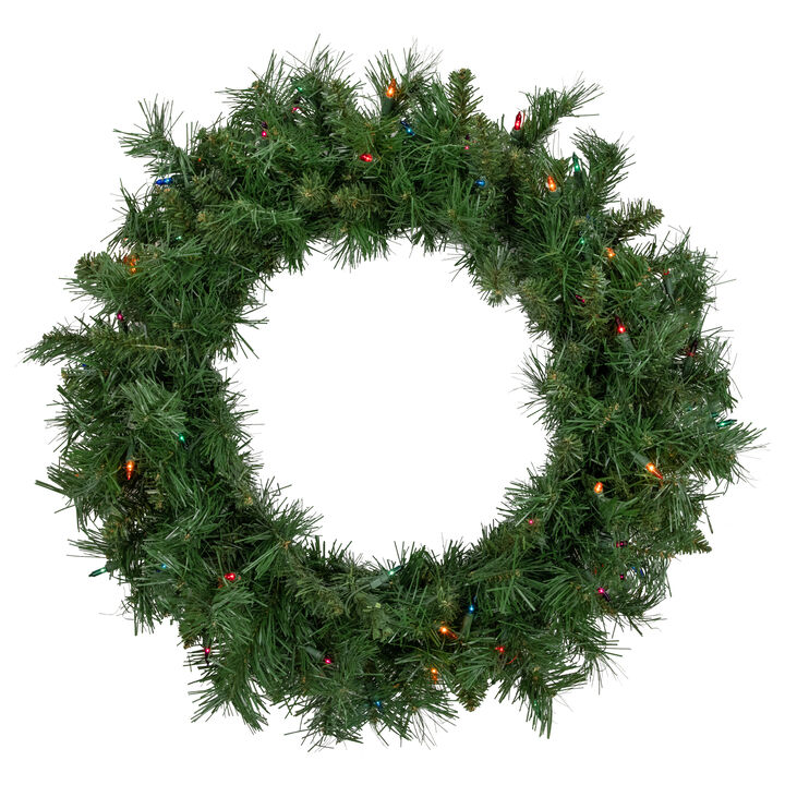 Pre-lit Chatham Pine Artificial Christmas Wreath  24-Inch  Multi-Color Lights