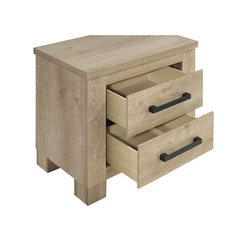 Tyna Nightstand with 2 Drawer, Black Metal, Weathered Oak Wood 26 Inch image number 5
