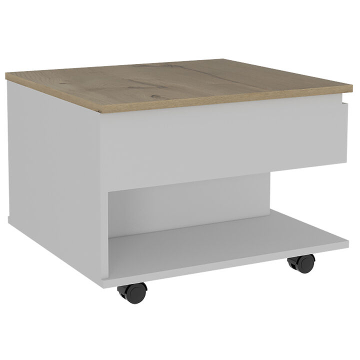 Peterson 1-Drawer 1-Shelf Lift Top Coffee Table White and Light Oak