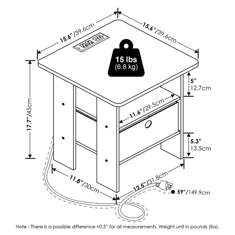 Andrey USB and Type-C Port Charging Station End Table, Flagstaff Oak/Black