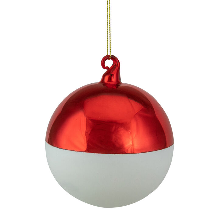 3.5" Shiny Red and Matte White Glass Christmas Ball Ornament