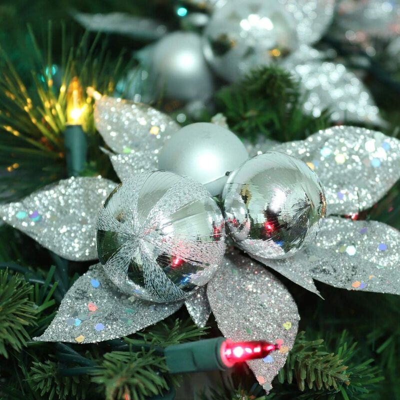 Premium Glittered Trio-Ball Poinsettia Picks - Festive Christmas Floral Accents (Pack of 12)