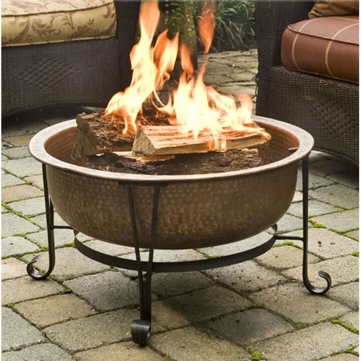 Hivvago Hammered Copper 26-inch Fire Pit with Stand and Spark Screen