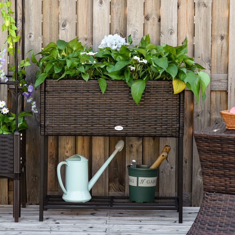 Hivvago Wicker Raised Garden Planter with Rack Shelf image number 1
