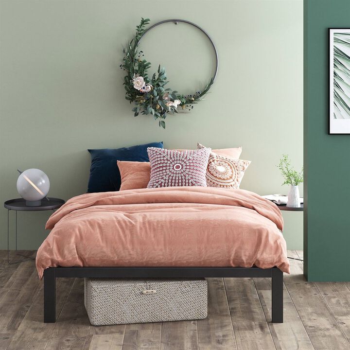 Minimalist Metal Platform Bed with Durable Wood Slat Base