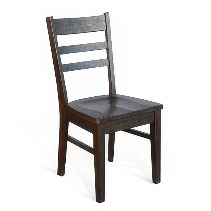 Flint Dining Chair Set of 2, Ladderback Design, Dark Brown Mahogany - Benzara