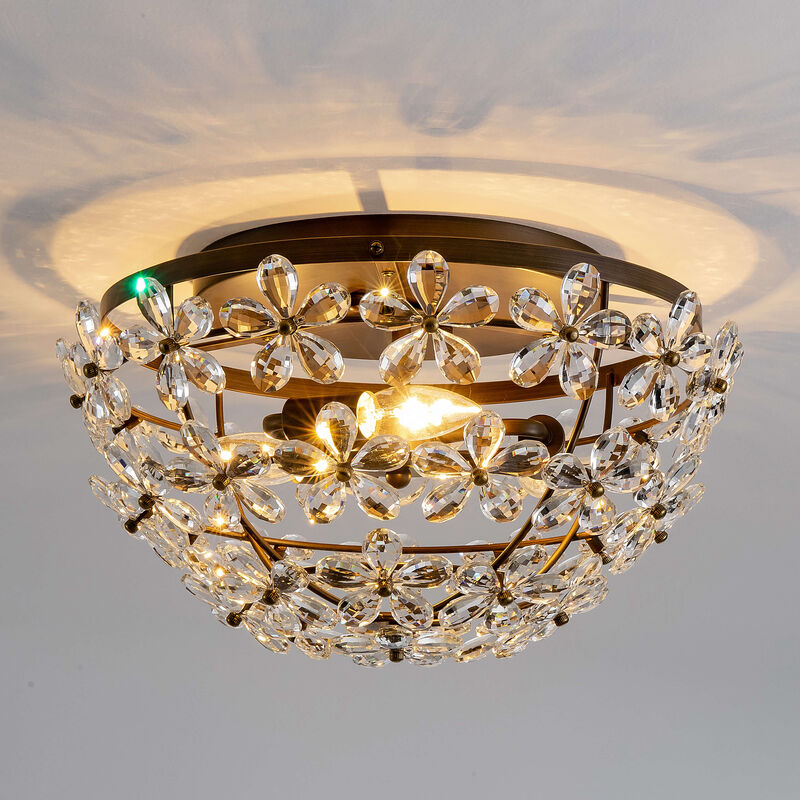 Amila 3-Light Bronze Glam Daisy Flower Crystal Blossom Flush Mount image number 5