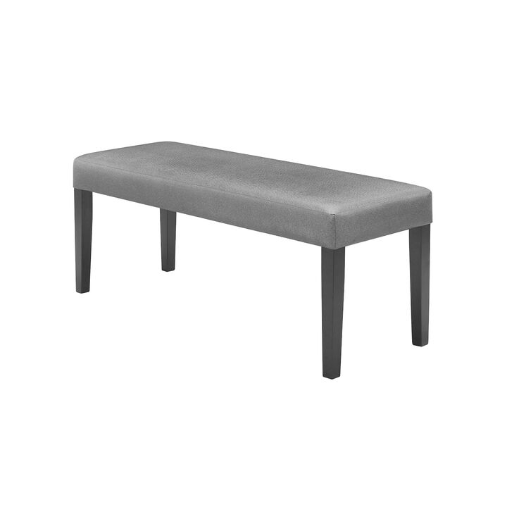 Brandon 46 Inch Bench, Black Wood Frame, Gray Fabric Upholstery - Benzara