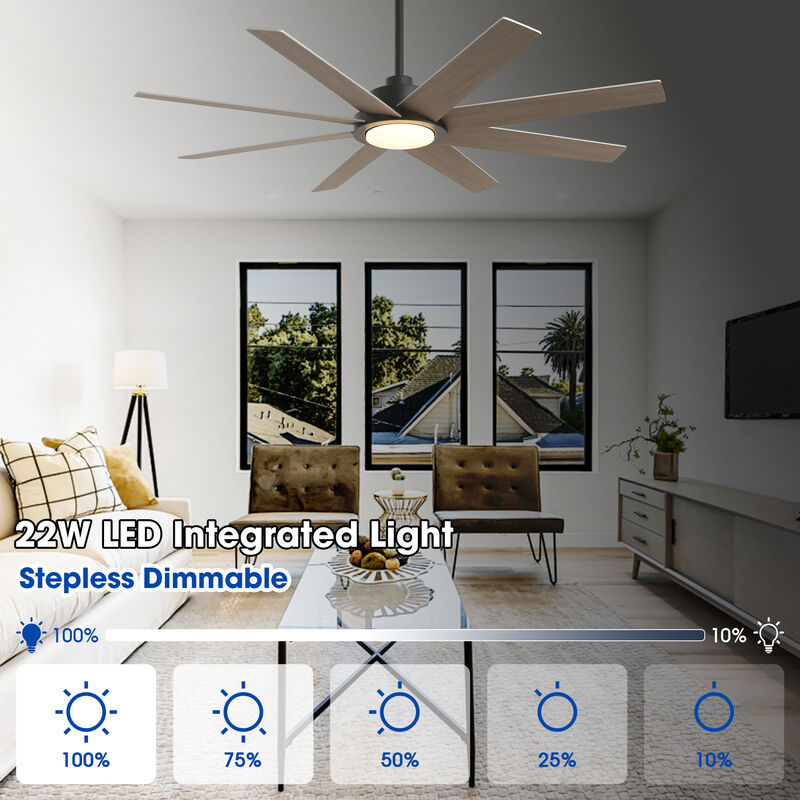 60 in. Matte Black Windmill Integrated LED Dimmable Ceiling Fan with Light and Remote