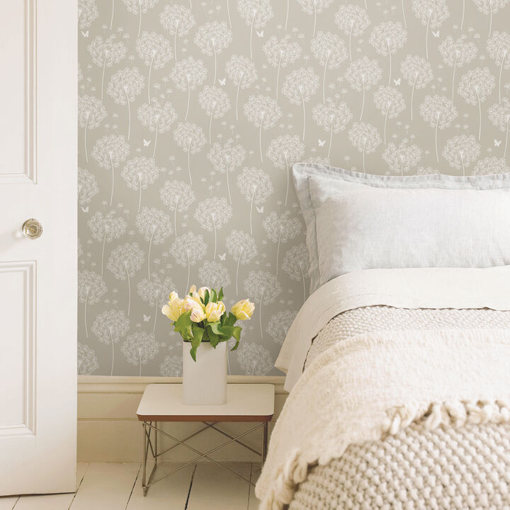 Taupe Dandelion Peel & Stick Wallpaper