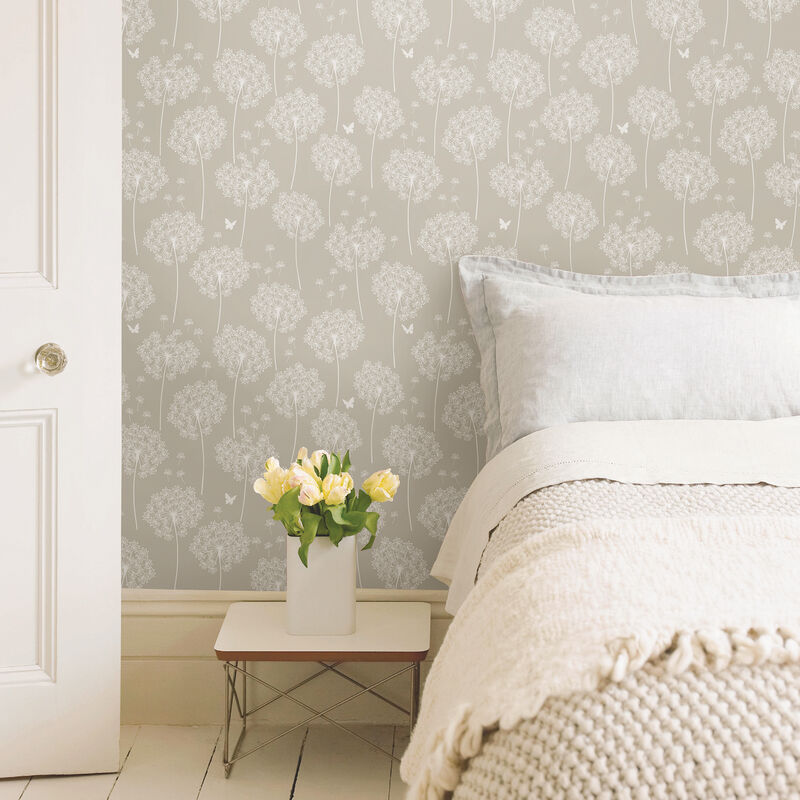 Taupe Dandelion Peel & Stick Wallpaper image number 1