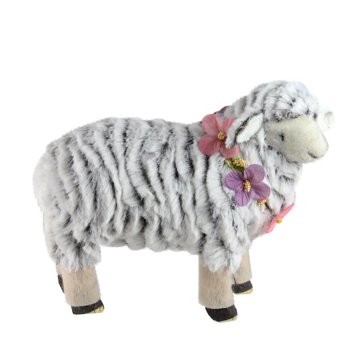 8” White and Pink Artificial Standing Sheep Wearing Flower Necklace
