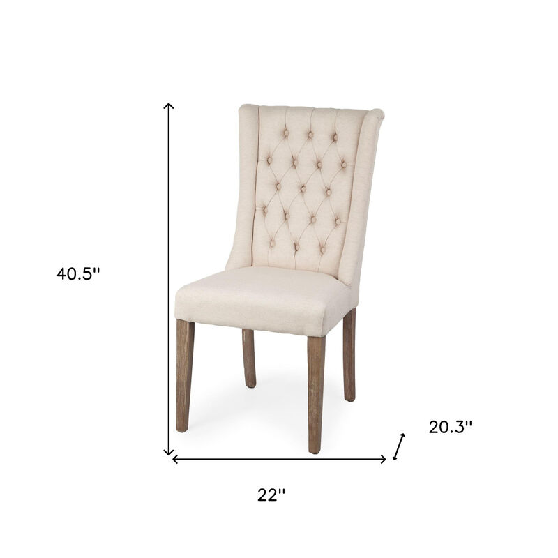 Tufted Linen Upholstered Wing Back Dining Chair, Elegant Side Chair for Dining Room