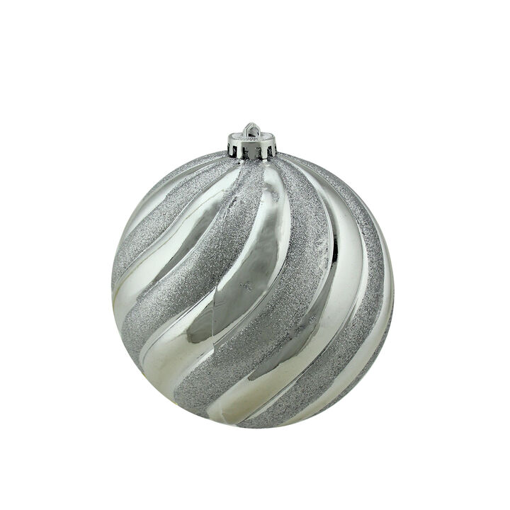 Silver Swirl Shatterproof 2-Finish Christmas Ball Ornament 5.5" (140mm)