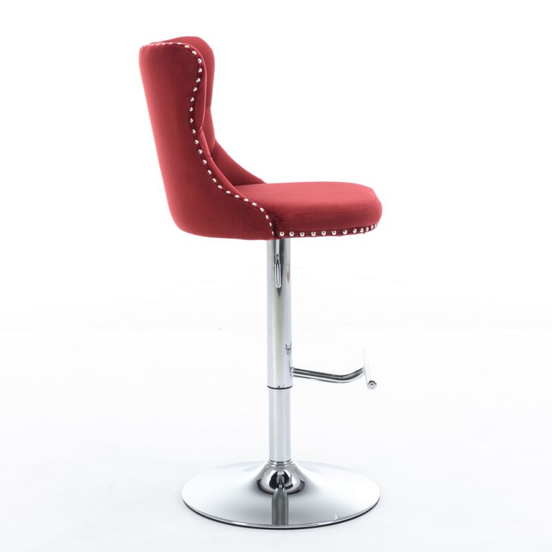 Streamdale Adjustable Swivel Barstools Set in Wine Red image number 3
