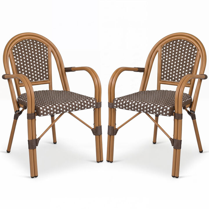 Outdoor PE Wicker Bistro Chairs Set of 2 Hand Woven Patio Chairs