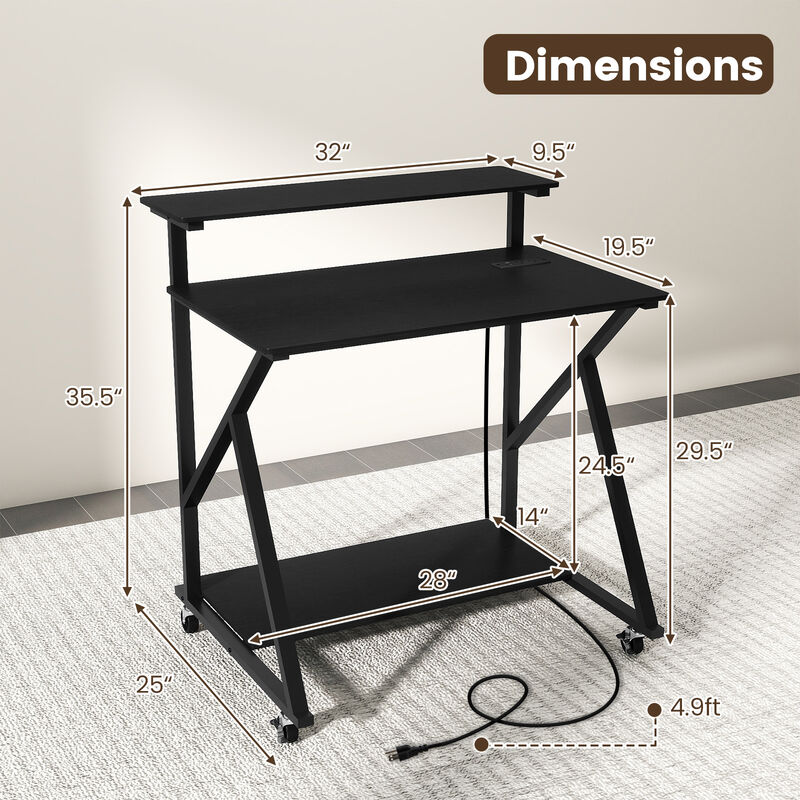 Compact Rolling Computer Desk with Power Outlets for Small Spaces image number 2