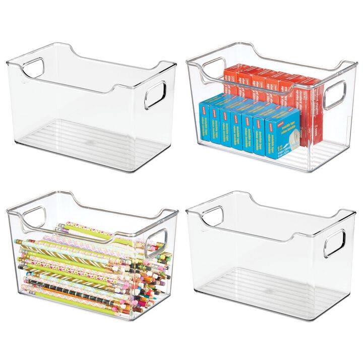 mDesign Deep Plastic Office Storage Container Bin with Handles, 4 Pack - Clear