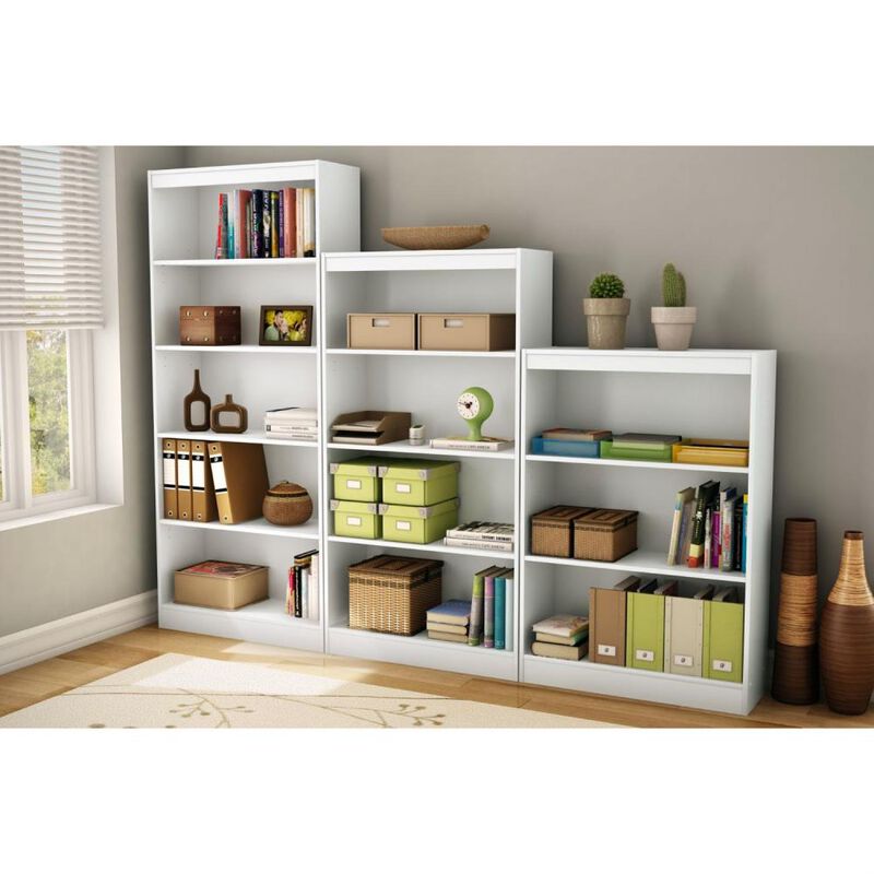 Hivvago White 4-Shelf Bookcase with 2 Adjustable Shelves