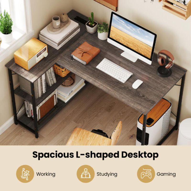Hivvago L-shaped 47 Inch Reversible Corner Desk with Adjustable Storage Shelves