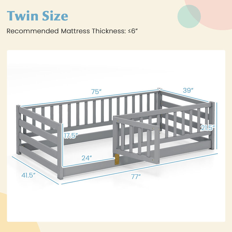 Children&rsquo;s Floor Bed Playhouse with High Fence and Door image number 2