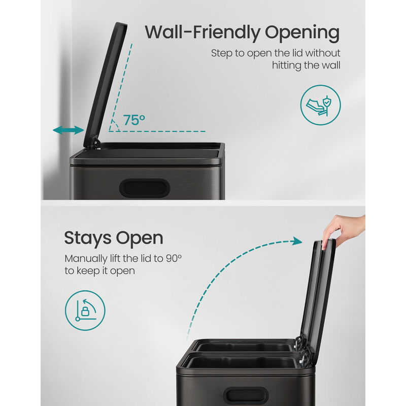 2 x 10.6 Gallon Kitchen Trash Can Set Dual 40L Garbage Bins image number 4