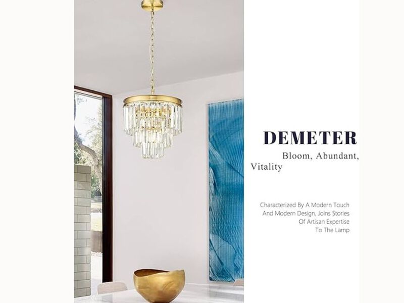 12" 3-Tier Gold Crystal Chandelier – Vintage Pendant for Kitchen Island, Dining Room & Bedroom (E12 Base, Adjustable Height)