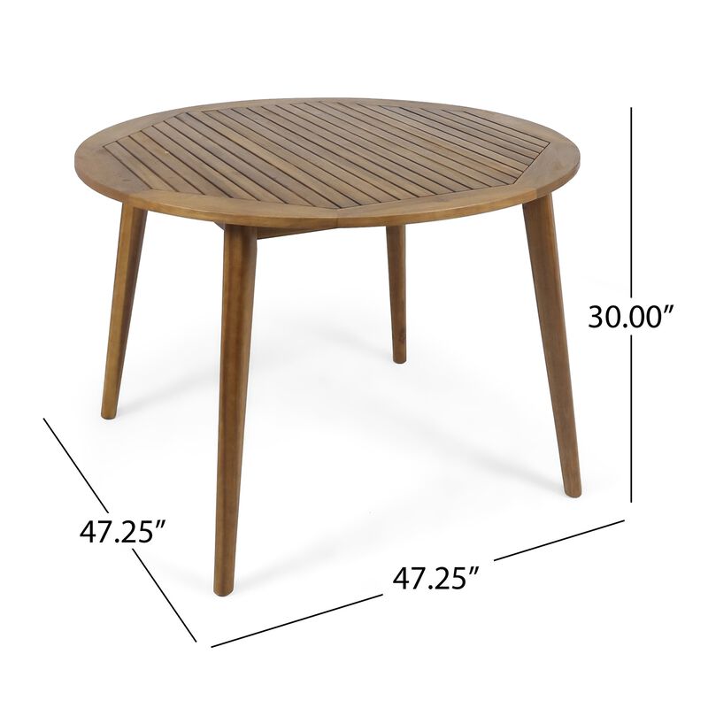 Ambre Dining Table, 47 Inch Round Tabletop, Brown Acacia Wood Finish