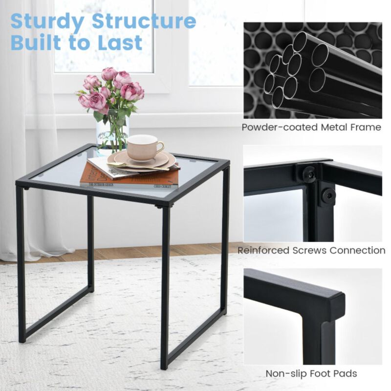Hivvago Tempered Glass Side Table with Metal Frame for Indoor and Outdoor