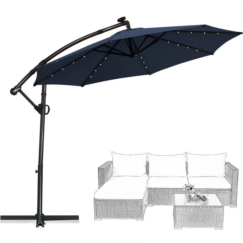 Mondawe 10 Feet 360&deg; Rotation Solar Powered LED Patio Offset Umbrella without Weight Base
