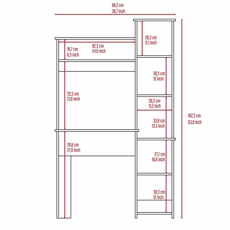 Streamdale Marston 6-Shelf Writing Desk With Built-In Bookcase image number 7
