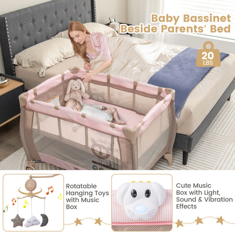 Portable Baby Playard with Changing Table Bassinet and Music Box