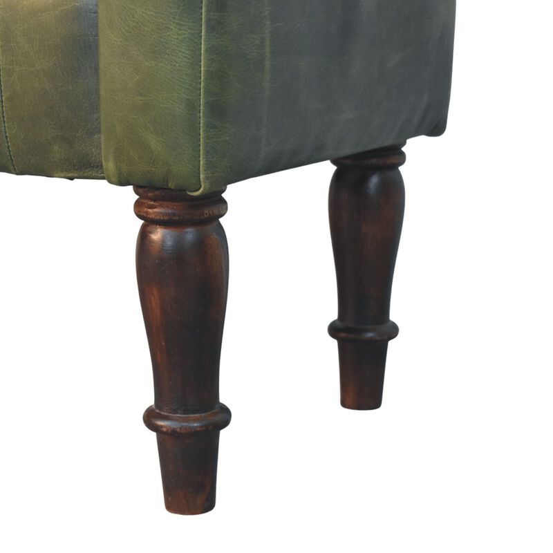 Artisan Furniture Solid Wood Walnut Green Leather Bedroom Bench, Green & Brown image number 5
