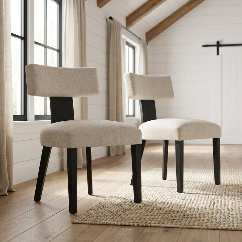 Fabric Upholstered Modern Dining Chair, Heathered Weave Gray Black, Set of 2 image number 3