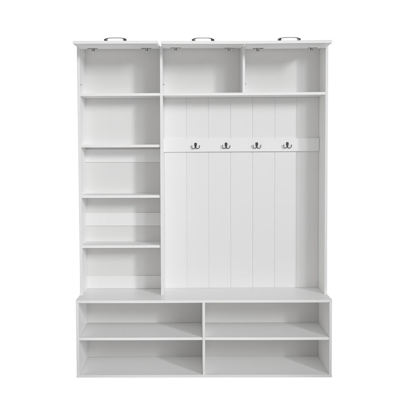 Merax Versatile Entryway Storage Unit with Open Shelving, Closed Cabinets, Hanging Hooks image number 4
