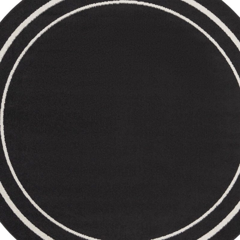 HomeRoots 4' Black And Ivory Round Indoor Outdoor Area Rug image number 2
