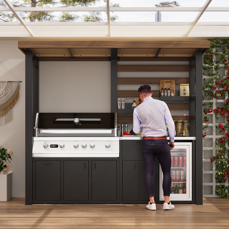 FUFU&GAGA Heavy-Duty Cedarwood BBQ Pavilion with Stainless Steel Countertop & Integrated Storage - Galvanized Steel Frame, Woodgrain Red/Brown & Black (89 in. W x 28.8 in. D x [Height] in. H) image number 3