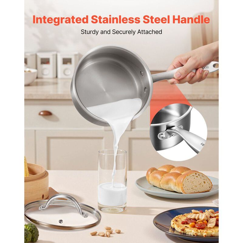 Stainless Steel 1.5 Qt Saucepan with Lid, Nonstick Pot for Induction and Oven-Silver image number 3