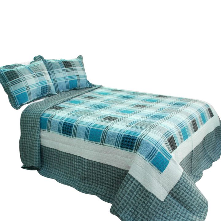 Queen Size Cotton 3-Piece Vermicelli Quilted Printed Quilt Set with Shams