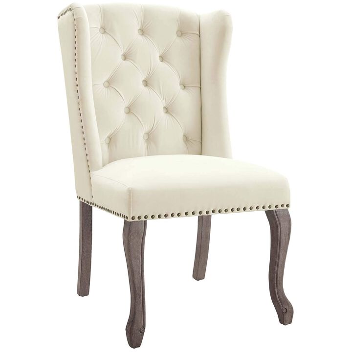 Modway Apprise French Vintage Tufted Performance Velvet Accent Dining Chair, Ivory