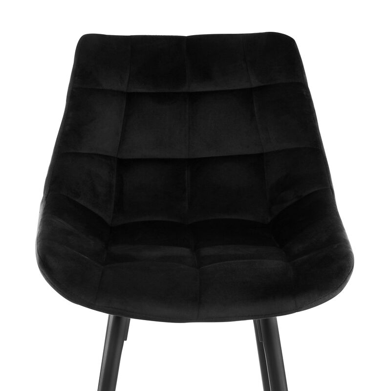 Elama 2 Piece Velvet Tufted Bar Chair in Black with Metal Legs