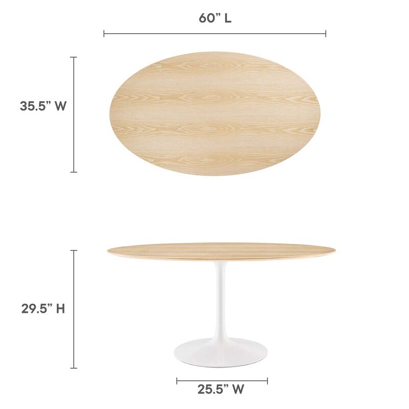 Modway - Lippa 60" Oval Natural Wood Grain Dining Table White Natural