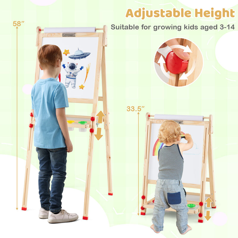 Double-Sided Wooden Kids Art Easel 3-in-1 Folding Design image number 4