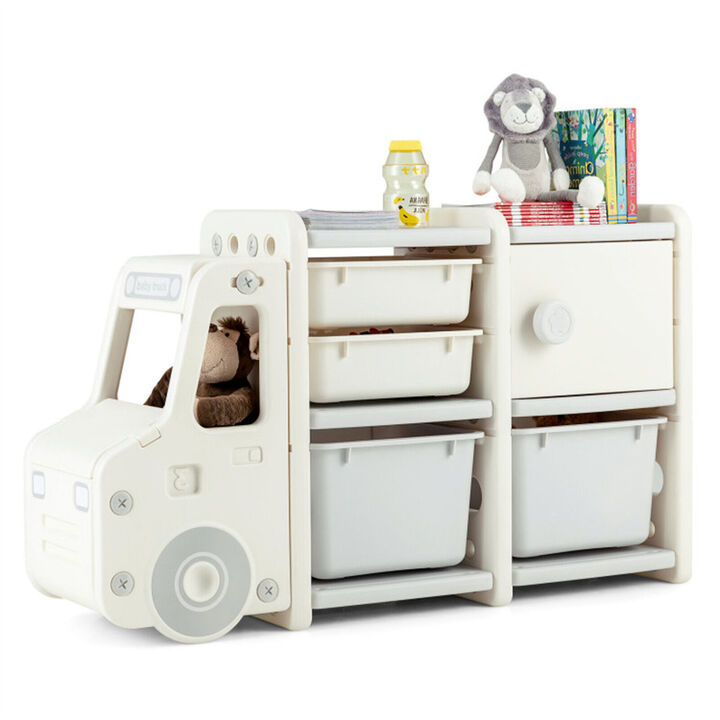 Cute Truck-Shaped Organizer Fun Storage Unit with Plastic Bins for Toys & Kids’ Room