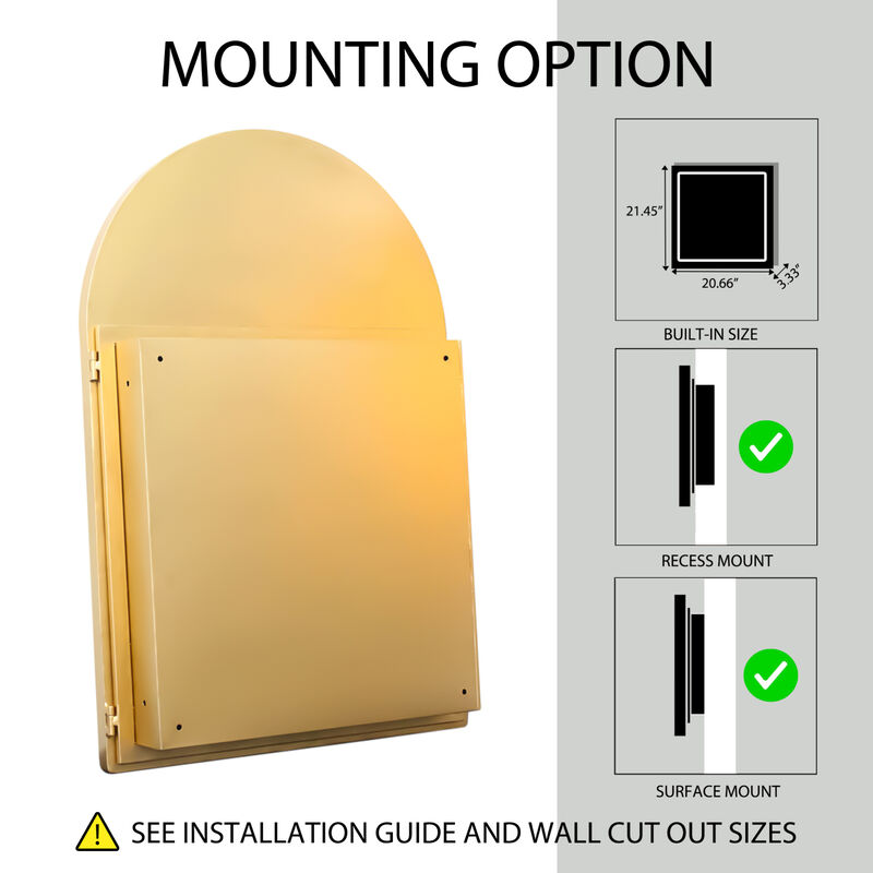 ELEMENT ACE 24x36 Inch Arched Recessed Medicine Cabinet with Adjustable Shelves and Metal Frame image number 6
