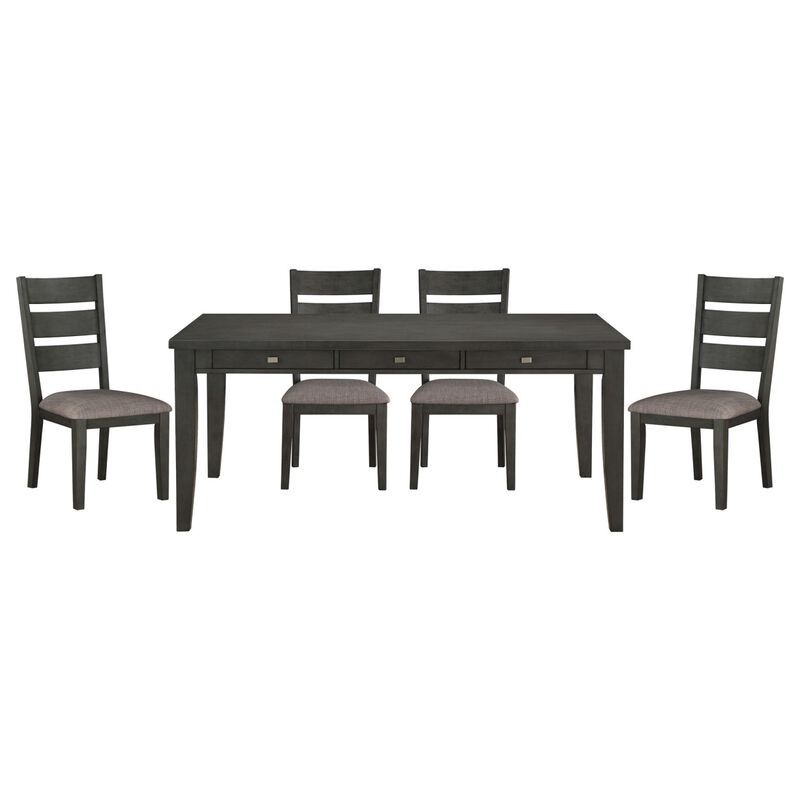 Gray Finish 5pc Dining Set Table with 6x Drawers and 4x Side Chairs Upholstered Seat Transitional Dining Room Furniture image number 1