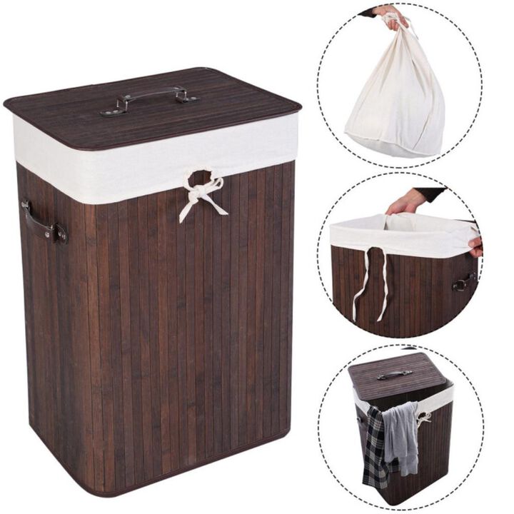 Hivvago Rectangle Laundry Basket Bamboo Clothes Hamper with Handles and Lid