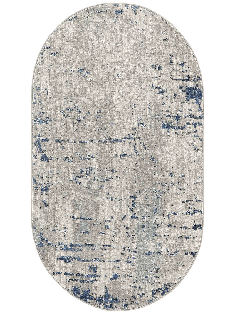 Quarry QUA01 Ivory/Gray/Blue 3' x 5' Oval Rug